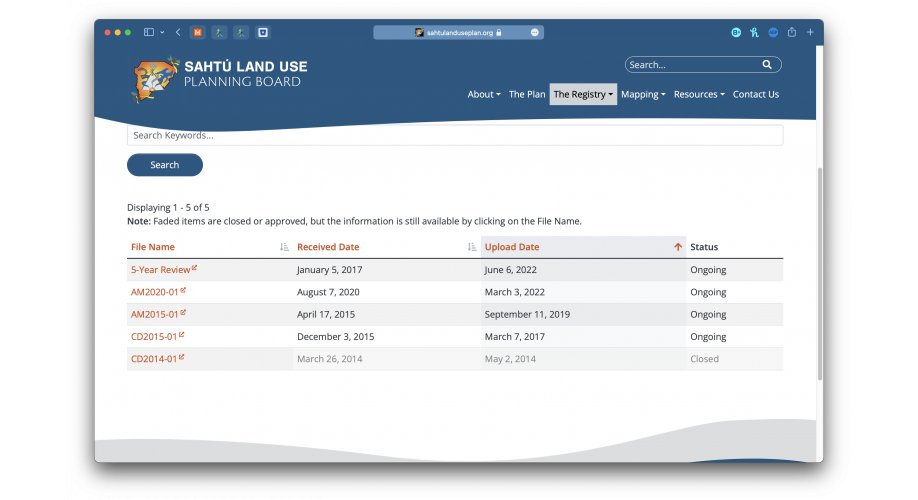Sahtu Land Use Planning Board Public Registry Desktop 2