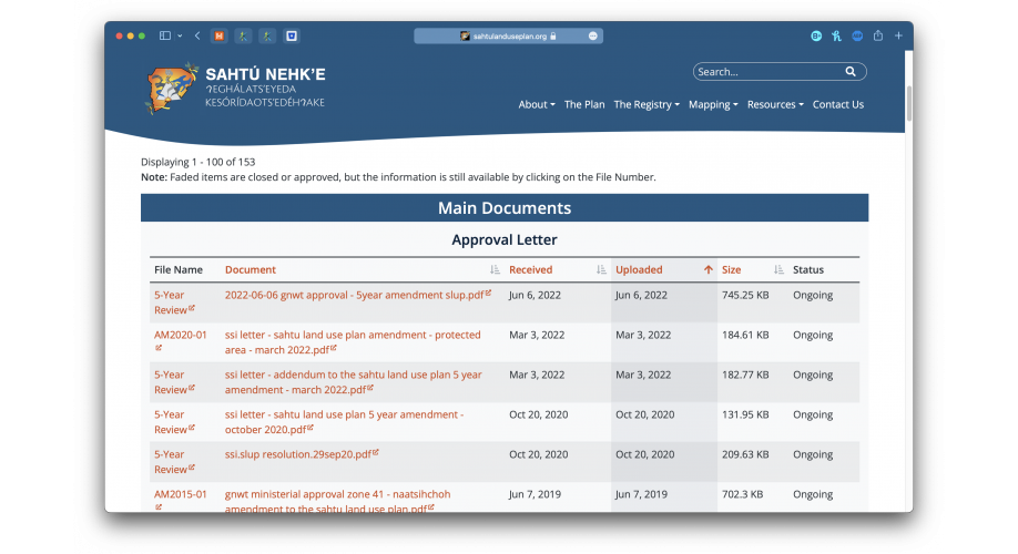 Sahtu Land Use Planning Board Public Registry Advanced Search Desktop