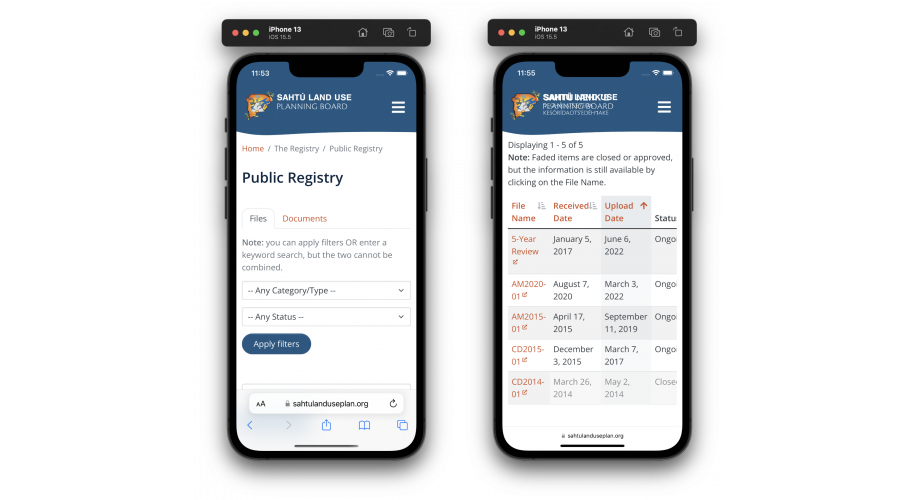 Sahtu Land Use Planning Board Public Registry Mobile